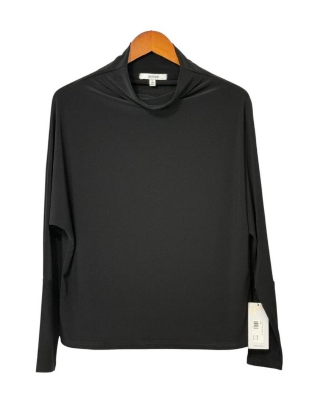 Sympli NWT Women's Funnel Neck Dolman Sleeve Top Black Minimalist Travel Size 12